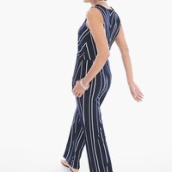 Chico's Knit Kit Vertical Stripe Jumpsuit  Ink/White Size 2 (12/14 -Large) - Picture 3 of 4